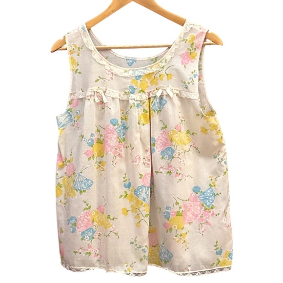 Tops - Vintage Sleeveless Babydoll Top Cottagecore Coquette Floral Butterfly Romantic